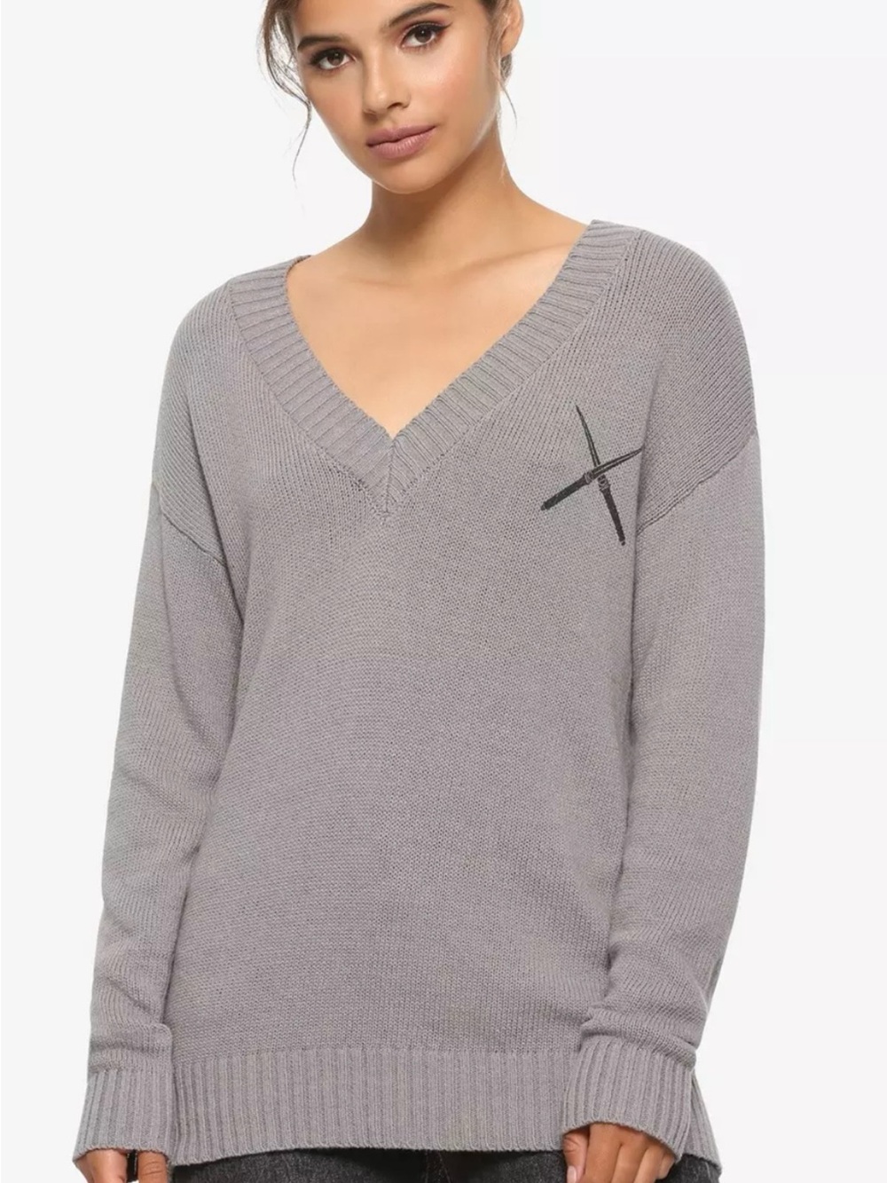 Supernatural Castiel Angel Wings V-Neck Knit Sweater Gray Hot Topic Small Fan